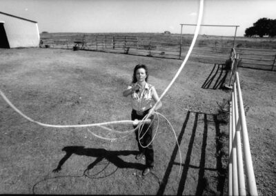 Laura Lee throws a rope, preparing for the Texas Gay Rodeo.